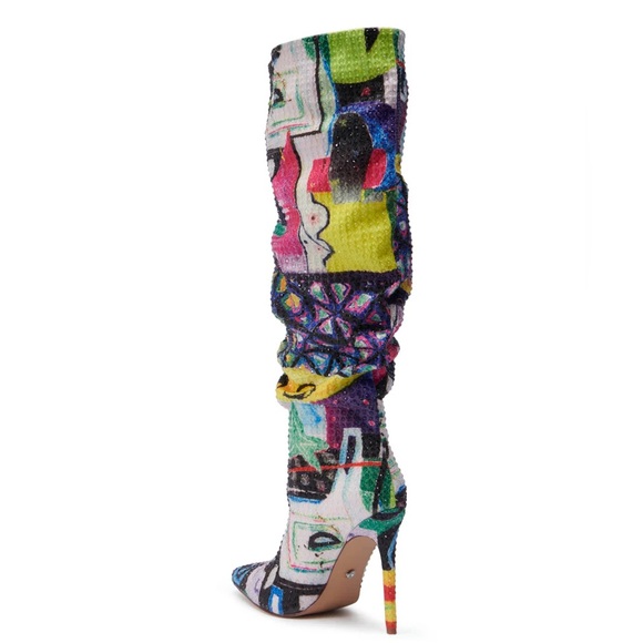 AZALEA WANG Colorful Abstract Patterned Stiletto Rhinestone Boots - Picture 4 of 7